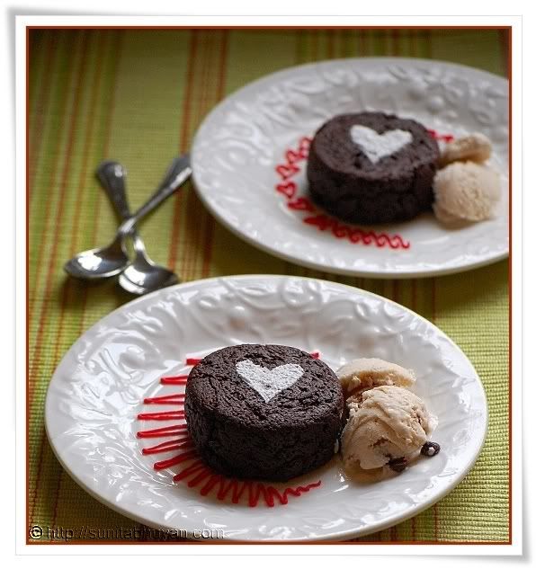 chocolate cake with ice cream. Flourless chocolate cake with