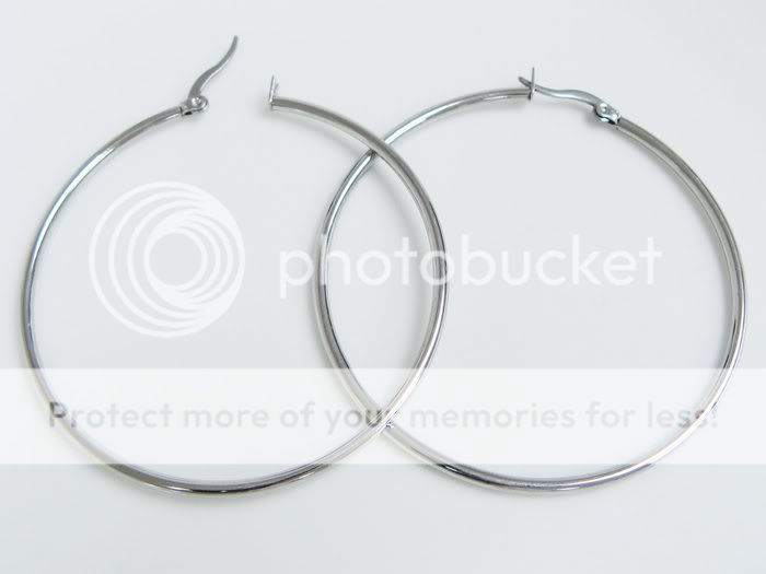 Stainless Steel Big Shiny White Hoop Earrings 52mm 0gE  
