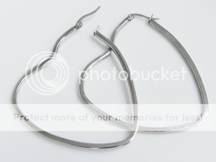 Stainless Steel White Big Heart Hoop Earrings 48mm 0gI  