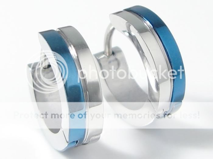 Stainless Steel Half Blue/White Hoop Earrings 0Z4  